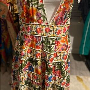 FARM Rio Red and Orange Plunge Sundress Maxi